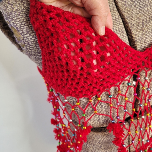 2 piece handmade red crochet swimsuit cover-up - Picture 3 of 11